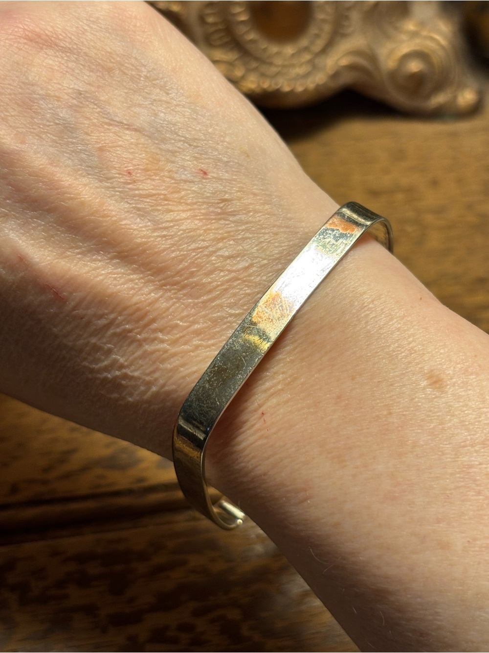 Vintage-Style Square Silver Tone Bangle Bracelet